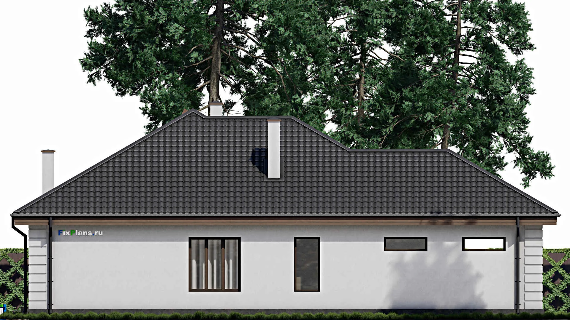 F-1673 - Проект одноэтажного дома 16 на 18, площадью 190 м² с террасой, гаражом на 1 машину и 3 спальнями