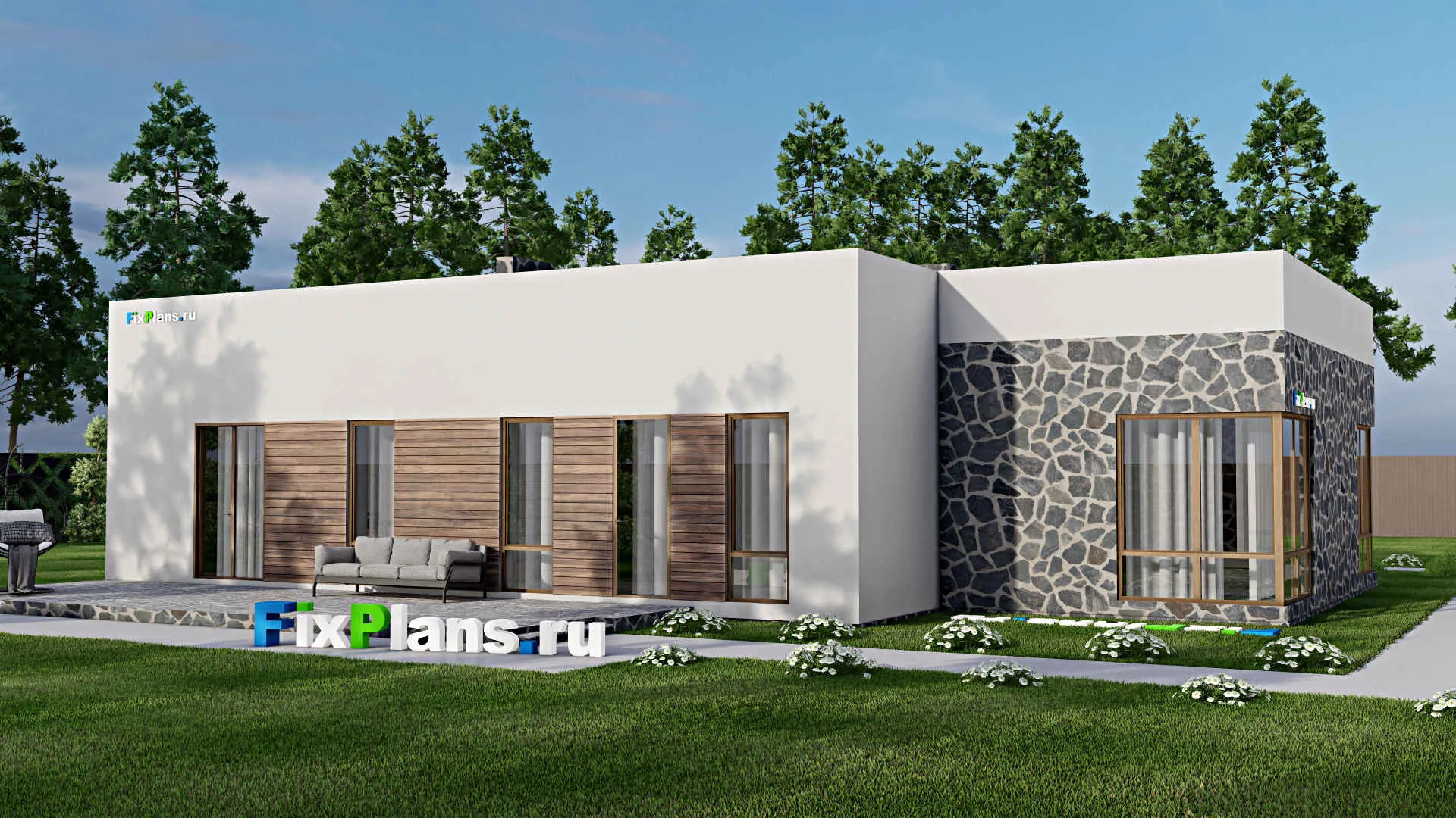 F-8909 - Проект бани 18 на 18, площадью 220 м² с терассой, санузлом и спальней