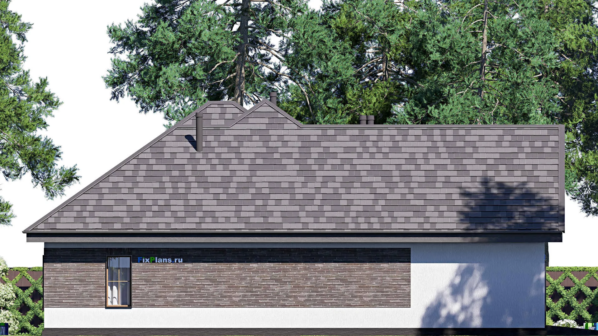 F-19880 - План одноэтажного дома 18 на 24, площадью 280 м² с террасой, гаражом на 2 машины и 3 спальнями