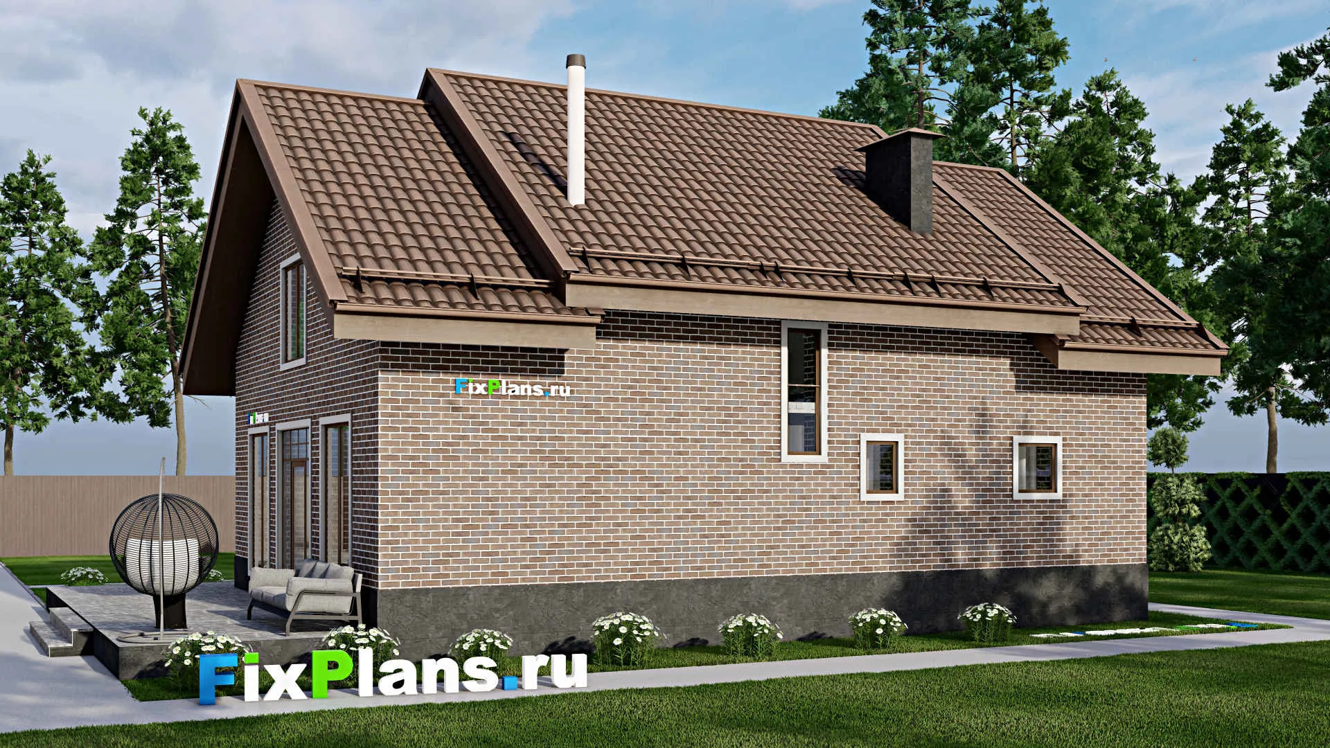 F-9071 - Проект дома с мансардой 11 на 16, площадью 260 м² с террасой и 2 спальнями