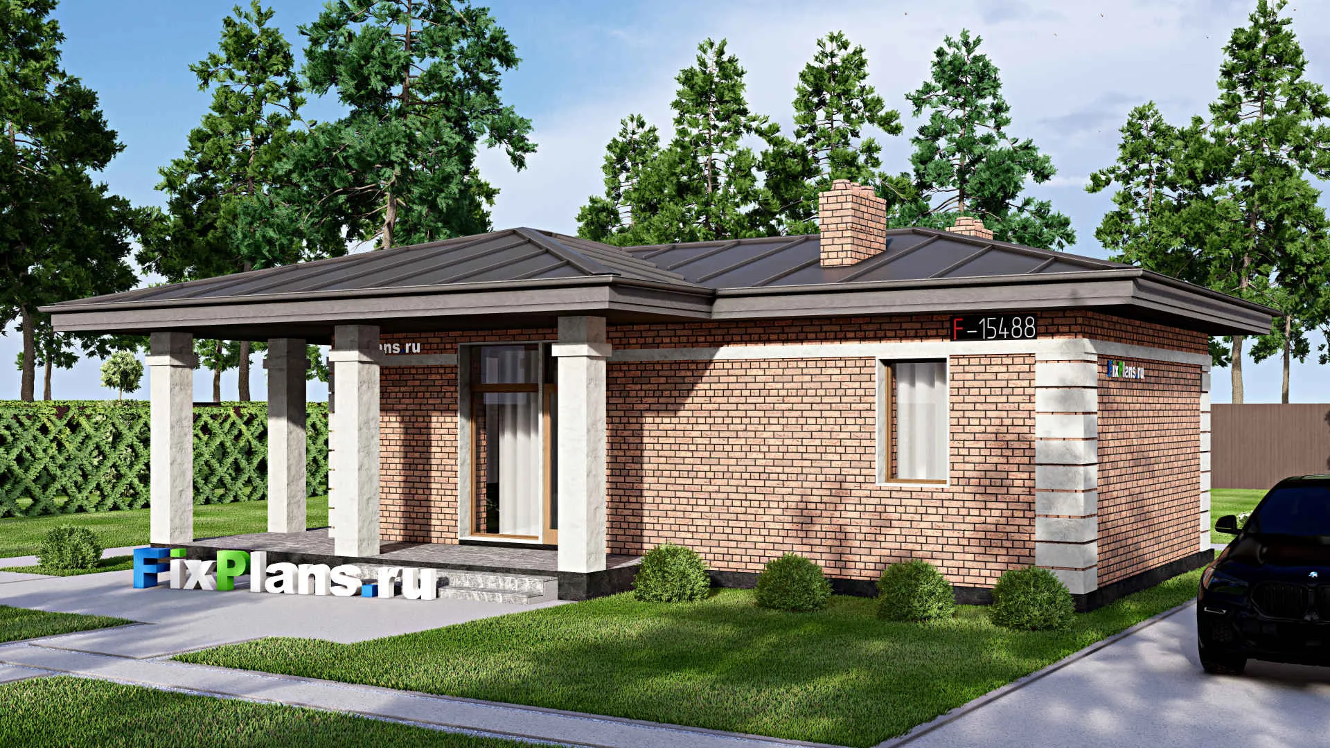 F-15488 - Проект бани 9 на 13, площадью 70 м² с комнатой отдыха, терассой и санузлом