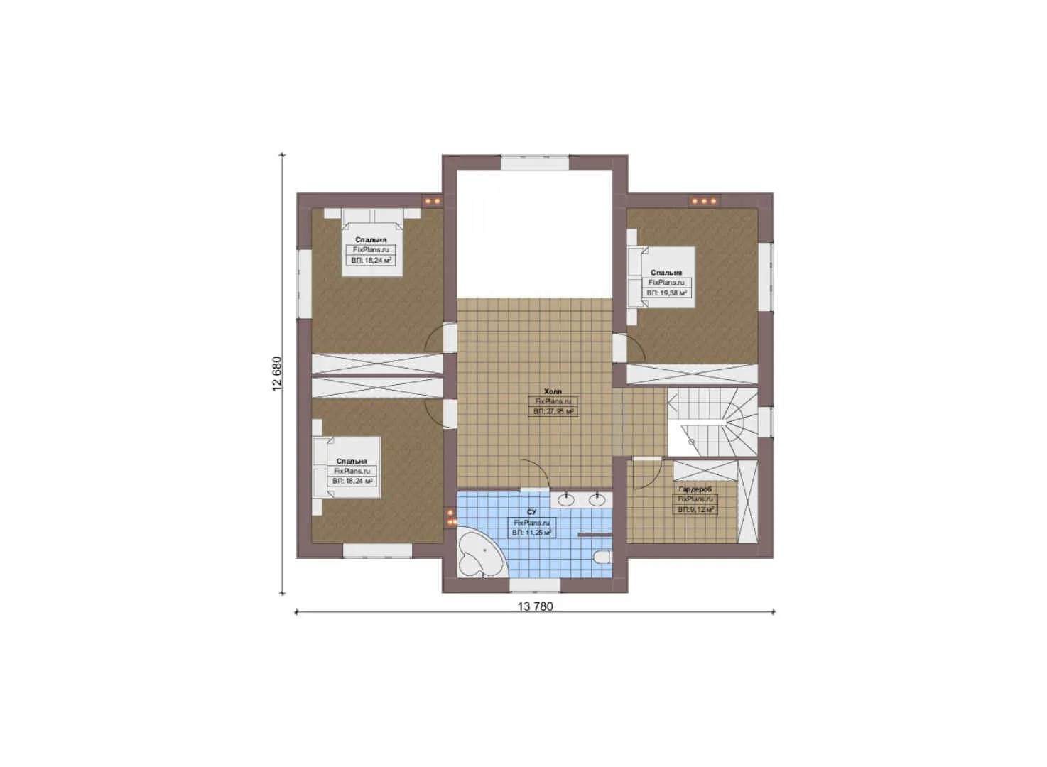 F-19628 - Планы двухэтажного дома 16 на 20, площадью 270 м² с террасой и 3 спальнями