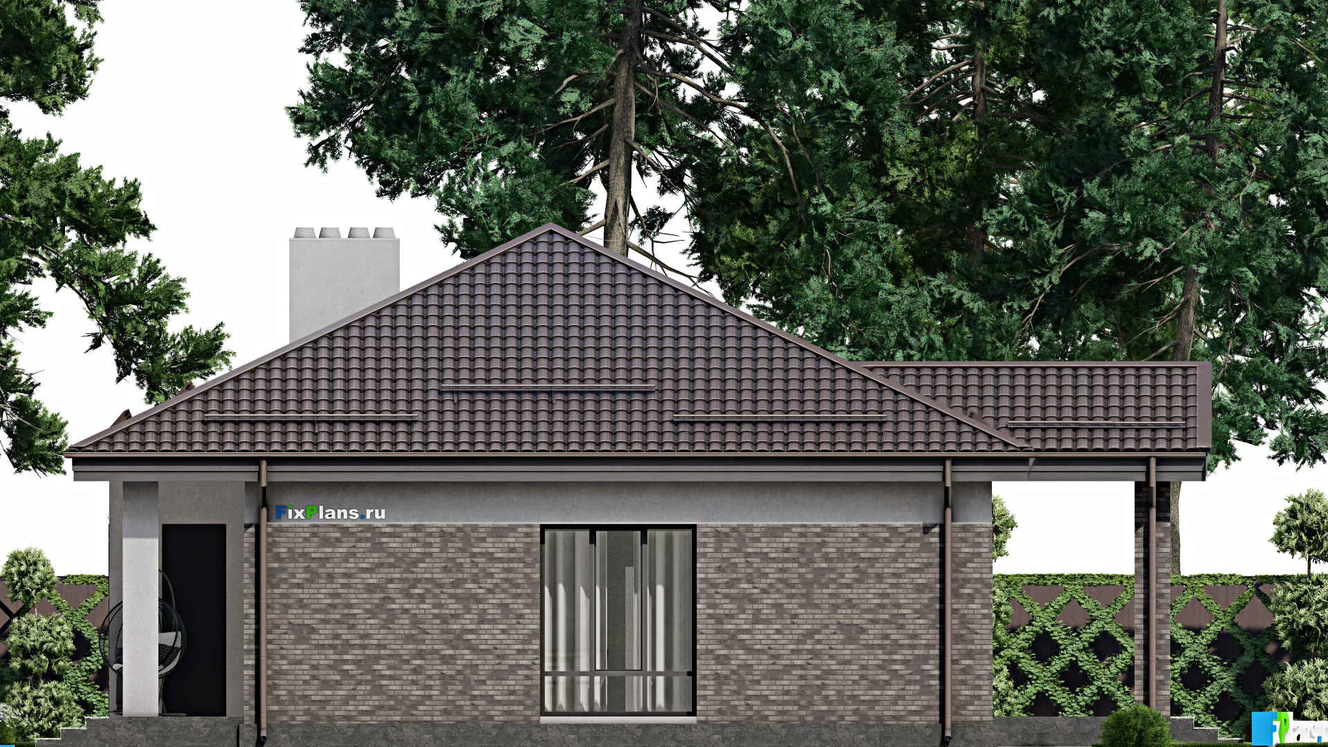 F-2123 - Проект одноэтажного дома 13 на 16, площадью 170 м² с террасой и 3 спальнями