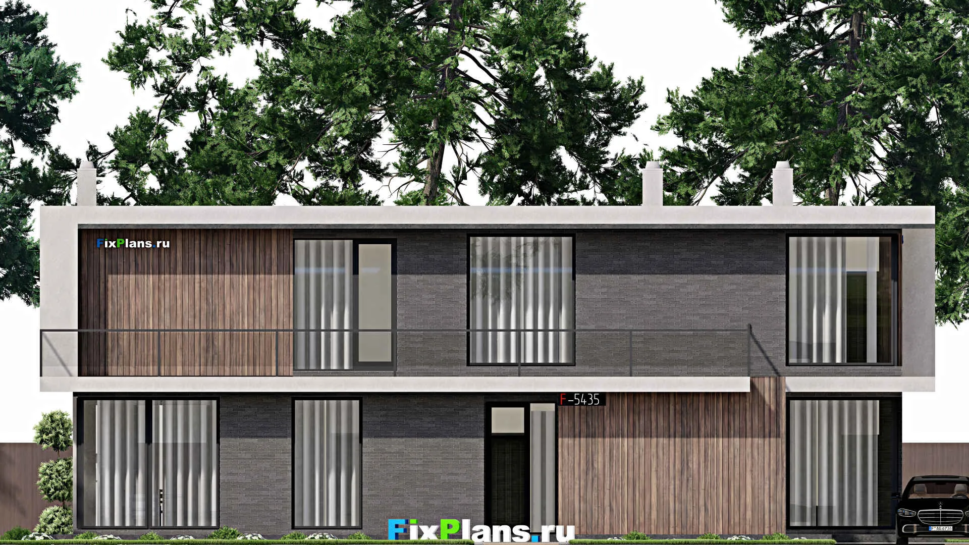 F-5435 - Планы двухэтажного дома 13 на 18, площадью 340 м² с балконом, спортзалом и 4 спальнями