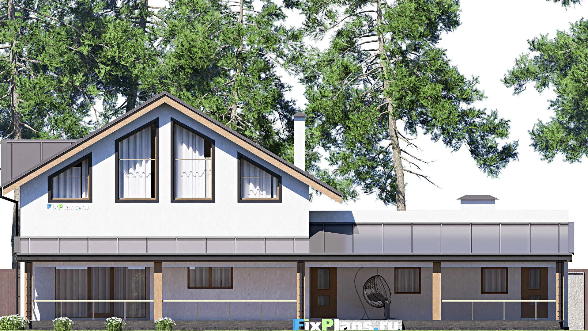 F-17900 - Проект дома с мансардой 21 на 24, площадью 380 м² с террасой, гаражом на 2 машины и 2 спальнями