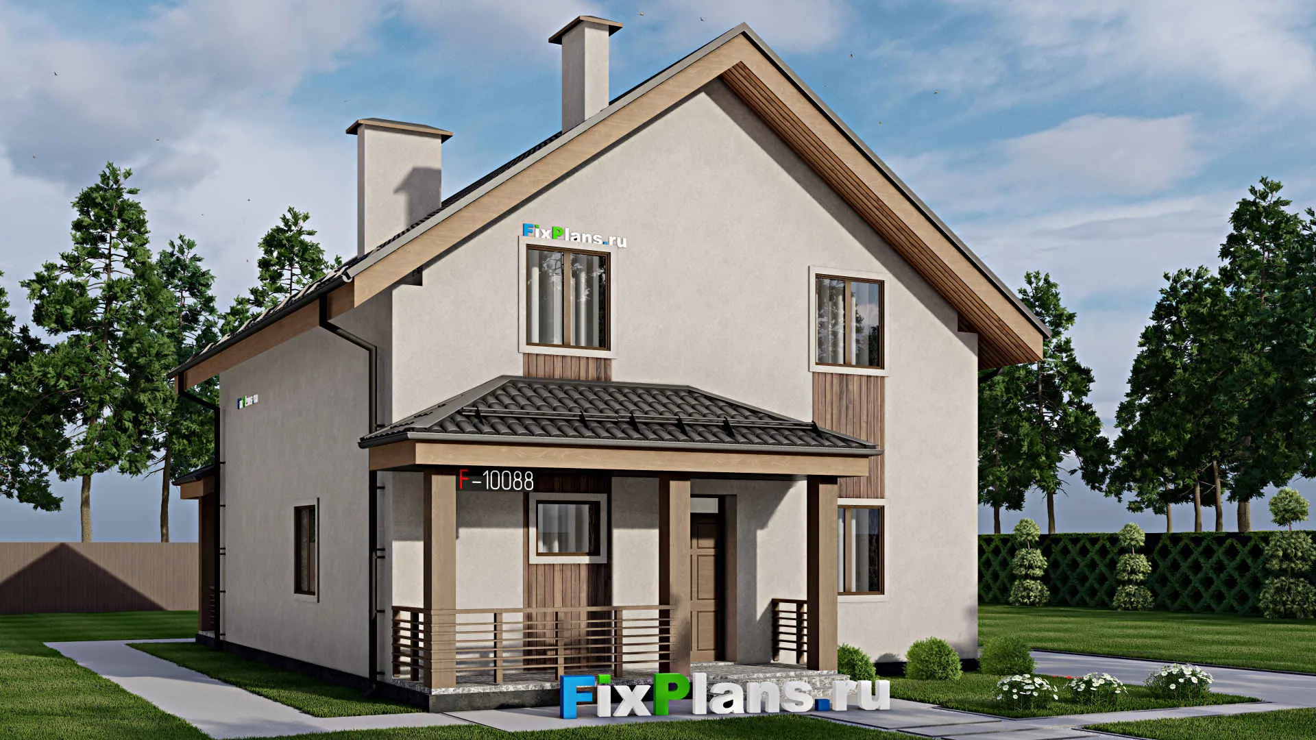 F-10088 - Проект дома с мансардой 10 на 14, площадью 190 м² с террасой и 5 спальнями