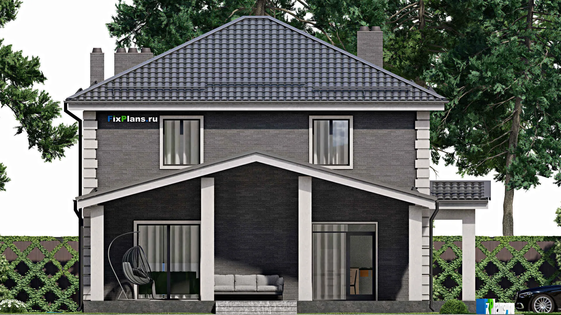 F-4274 - Проект двухэтажного дома 10 на 11, площадью 180 м² с террасой и 5 спальнями