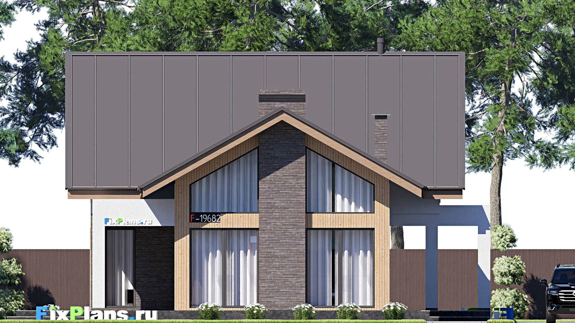 F-19682 - Проект дома с мансардой 16 на 22, площадью 350 м² с террасой, балконом и 4 спальнями