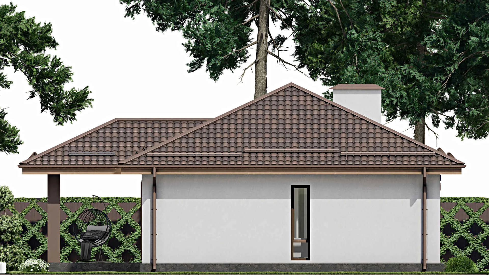 F-10799 - Проект одноэтажного дома 13 на 14, площадью 120 м² с террасой и 3 спальнями